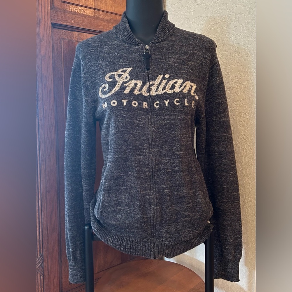 Lucky Brand Indian Motorcycle Charcoal Zip-Up Cardigan